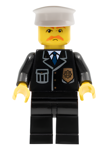 Минифигурка Lego Police - City Suit with Blue Tie and Badge, Black Legs, Brown Moustache, White Hat cty0128